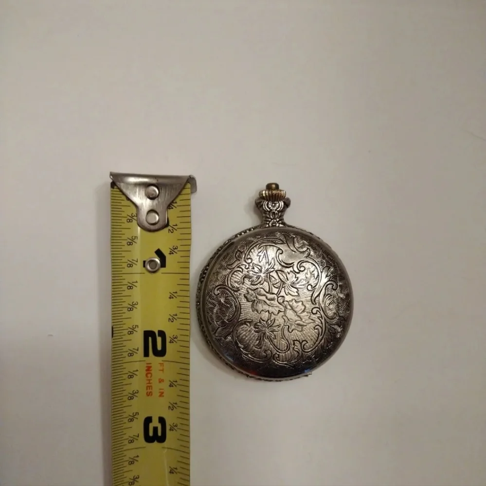 SOLD! EUC Vintage Quintel Anti Magnetic Silver Etched Floral Pocket Watch!! - Picture 10 of 10